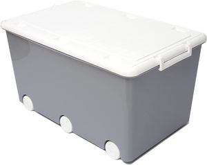 LAPSI® Spielzeugkiste, Aufbewahrungsbox mit 6 Rollen mit Deckel auf Rädern Grau Eule