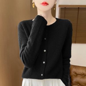 Warme, weiche Damen-Strickjacke mit Rundhalsausschnitt, XL, Schwarz