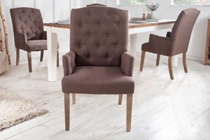 Eleganter Armlehnen Stuhl CASTLE braun mit Chesterfield Steppung im Landhausstil Armlehnstuhl Esszimmerstuhl