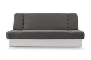 Modernes Sofa mit Schlaffunktion, Integrierter Stauraum für Bettzeug, Dekorative Nähte, minimalistischer Stil, elegante Inneneinrichtung - Cyprus (Dunkelgrau + Weiß - Soro 96 + Soft 17)