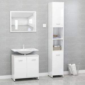 Möbel 3-tlg. Badmöbel-Set Hochglanz-Weiß Holzwerkstoff - Badezimmer 3056922