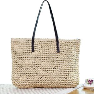 Lässige Damen Handtasche Sommer Strand Vintage gestrickte Stroh Rattan Tasche große Umhängetaschen Boho gewebte Handtasche