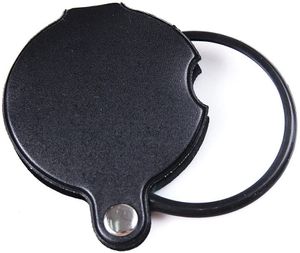 60mm Durchmesser 10x Mini Glas Linse Leselupe Taschenlupe Vergrößerungsglas Magnifier Uhrmacher-lupe faltbar mit Kunstleder Deckung - Schwarz
