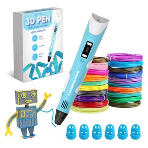 MM Brands 3D Stift Kinder 10 Farben mit Extra langes Ladekabel für ABS & PLA Filament, Blau