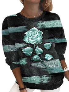 Frauen Crew Neck Pullover Urlaub Florale Drucktife Freizeit Langarm T-Shirt,Farbe:Grüne Blume,Größe:Xl