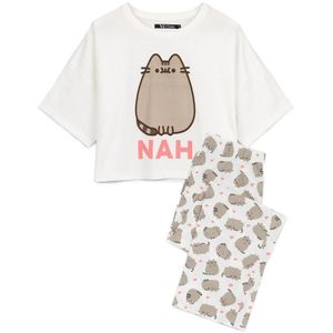 Pusheen - Dámske pyžamo "Nah" s dlhými nohavicami NS6885 (L) (Biela/Sivá)