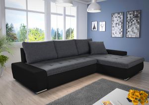 Ecksofa mit Schlaffunktion Faris - Couch mit Bettkasten, Big Sofa, Sofagarnitur, Couchgarniitur, Polsterecke (Schwarz + Dunkelgrau (Madryt 1100 + Inari 94), Ecksofa Rechts)