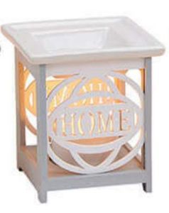 Duftlampe ' HOME ' aus Keramik und Holz, weiß, für Teelichter, Ausführung mit abnehmbarer Duftschale, ideal für Duft- Öle und Wachse, Maße: Länge x Tiefe x Höhe = 10 x 10 x 12 cm ideal als Geschenk oder Zuhause