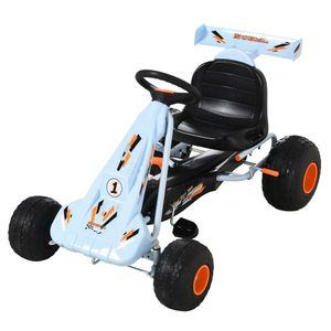 HOMCOM Go Kart Kinderfahrzeug Tretauto mit Pedal Bremsen Gokart mit Verstellbarem Sitz Kinderspielzeug ab 3 Jahre Stahl Hellblau 97 x 66 x 59 cm
