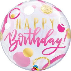 1 Bubbles Ballon Happy Birthday rosa gold weiß Kerzen 56 cm unaufgeblasen Ballongas geeignet