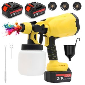 HDeye Schnurlose Farbspritzpistole 800W 21V 3 Düsen+3 Sprühbilder 800ml Wassertank 2 Batterien Tragbar, für Hausmalerei, Möbel, Zäune, Wände, Türen