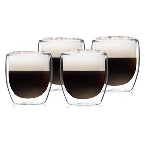 Glaswerk Latte Macchiato Gläser Doppelwandig, Gläser Set mit 4 Kaffeetassen, Cappuccino Tassen aus Glas, Doppelwandige Gläser, Isoliertes Trinkglas, Teegläser -30 bis 150°C, Cappuccino Gläser 250ml