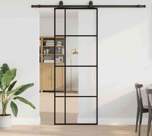 vidaXL Drzwi przesuwne z okuciem czarne 76x205 cm szkło ESG