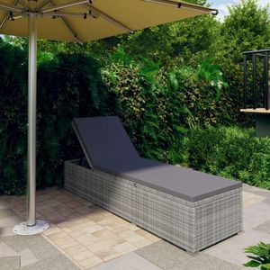 vidaXL Sonnenliege mit Dunkelgrauer Auflage Poly Rattan Grau vidaXL Sonnenliege mit Dunkelgrauer Auflage Poly Rattan Grau