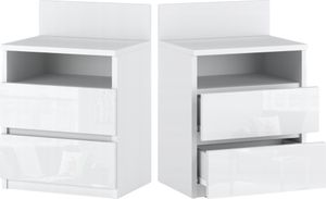 Nachttisch 2er SET 40x59x32 (B/H/T) Nachttischschrank für Schlafzimmer Nachtkommode mit Schubladen Beistellschrank Schlafzimmer Nachttisch Weiß Glanz