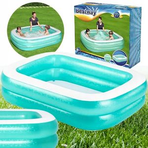 Bestway Rechteckiges Familienplanschbecken 201 x 150 x 51 cm – Aufblasbarer Gartenpool für Kinder – Robuste Vinylwände & Ablassventil