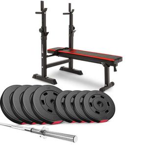 Hop-sport Posilovací sada Premium 39kg s lavicí | Cementové kotouče s tyčí | posilovací lavice