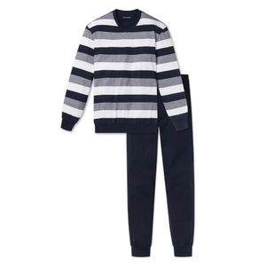 Pánske dvojdielne pyžamo SCHIESSER - dlhé, s výstrihom do V, bavlna, pruhy modrá 2XL