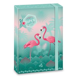 Ars Una Heftbox A4, Sammel- Heftmappe für Schulranzen, mit Gummiband und Innenklappen, Pink Flamingo, grün-rosa, für Mädchen