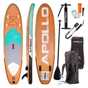 Apollo iSUP Board Komplett-Set | Aufblasbares Stand Up Paddle Board | inkl. Paddel, Pumpe | Stand Up Paddling für Anfänger und Profis | 10’8, 12’ Stand Up Paddling Board | SUP Board - Wood/Mint