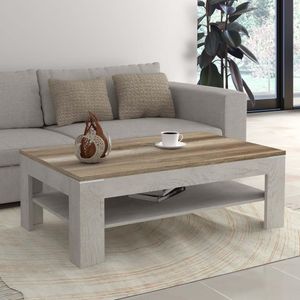 KAUNAS Couchtisch 120 x 70 cm Pinie Weiß / Eiche Antik