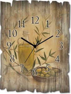 ARTland Holz Wanduhr Funkuhr - schwarzer Zeiger Oliven und Zitronen Größe: 30x40 cm
