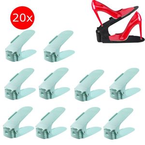 20 Stück Verstellbarer Schuhregale Set Rutschfest Schuhstapler 3 Höhenverstellbar Schuhaufbewahrung Schuhorganizer, Grün