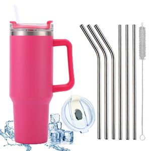 1200 ML Isolierbecher Edelstahl mit Griff 40 OZ Doppelwandiger Kühlbecher Reisebecher Autobecher mit Strohhalm und Auslaufsicher Becherdeckel, Rose, 9 Stück, 40 OZ