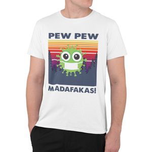 Pew Matafaka Corona  wirus Kot Zabawny Retro pewpew Kot Retro Anime T-Shirt Mężczyźni Bawełna organiczna