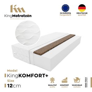 Matratze KingKOMFORT PLUS 100x200x12cm aus hochwertigem Kaltschaum | Rollmatratze mit waschbarem Bezug und Kokosmatte | H3/H4