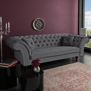 riess-ambiente Elegantes Chesterfield 3er Sofa PARIS 225cm Samt silbergrau mit 2 Kissen Couch Dreisitzer Federkern Dreistizer 2-Sitzer Couch
