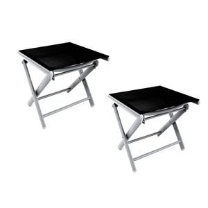 2'er Set Garten Klapphocker / Fußhocker Aluminium - Textilen Silbergrau/Schwarz