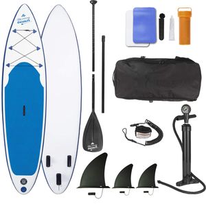 EASYmaxx Stand Up Paddle Board - Paddelboard Wellenreiter aufblasbar - 320 x 76 x 15 cm - weiß/blau