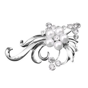 Elegante Hochzeit Party Frauen Pfau Faux Perle Strass Intarsien Brosche Pin-Silber