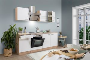 respekta Küche Küchenzeile Küchenblock Einbauküche 210 cm Eiche Sägerau weiß