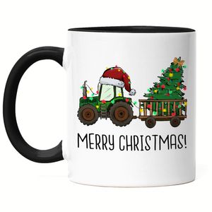 Merry Christmas Tasse Schwarz Weihnachten Weihnachtsbaum Weihnachtsdekoration Traktor Weihnachtsstern