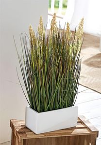 Kunstpflanze "Gras" 46 cm hoch im Porzellan Topf, Ziergras, Dekopflanze, Dekogras