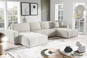 390 cm Ecksofa mit Funktionen BOSTON U, U-Form Corner Schlafsofa, Corner Couch XXL in Cordmaterial (Stoff: poso 100)