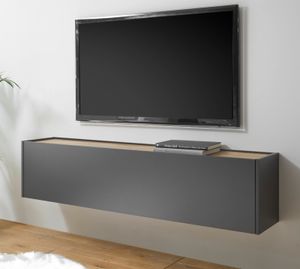 TV-Lowboard Center grau matt Eiche Board als Hängeschrank 150 x 35 cm