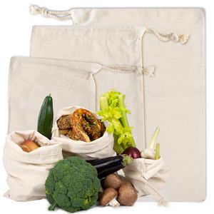 3er Set Brotbeutel aus Biologischer Baumwolle Wiederverwendbare Obst- & Gemüsebeutel, Waschbare Beutel für Lebensmittel