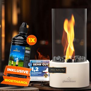 GLANZFEUER® Tischkamin -PremiumEthanol Tischkamin Tischfeuer Outdoor & Tischfeuer Indoor - Hochwertiger Bioethanol Tischkamin Outdoor Tisch Feuer