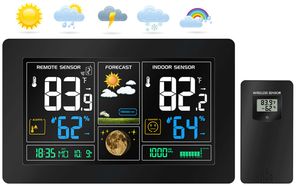 Echos Funkwetterstation mit LCD Farbdisplay | Wettervorhersage | Außensensor mit LCD Display | Uhrzeit/Datumsanzeige | Anzeige Innen- und Außentemperatur und Luftfeuchtigkeit | Mondphasenanzeige | Wandmontage