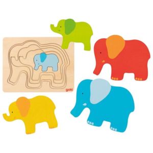 goki 57450 Schichtenpuzzle Elefant 17,5 x13,5 x 1,7 cm, Holz, 5 Schichten, 5 Teile, bunt
