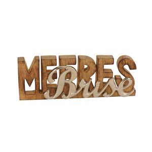 Schriftzug MEERESBRISE braun silber aus Holz und Metall Deko maritim Beach House