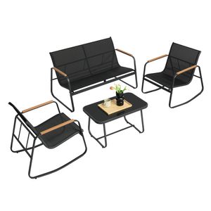SONGMICS Gartenmöbel-Set, Balkonmöbel, 2 Schaukelstühle mit Tisch, Gartenbank, Stahl, Terrassenmöbel, mit Armlehnen, atmungsaktives Kunstfasergewebe