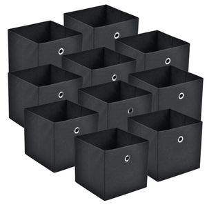 Faltbox 10er-Set Aufbewahrungsbox 30x30x28 cm Klappbox Organizer Vliesstoff Schwarz [en.casa]