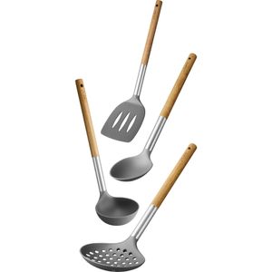 LAMART LT3900 Sada nylonového náčinia s drevenou rukoväťou (akácia), do 210 ° C, naberačka 29 cm, penovačka 35 cm, obracačka 35 cm, lyžica 34 cm
