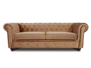 Sofa Chesterfield Asti 3-Sitzer, Couchgarnitur 3-er, Sofagarnitur, Couch mit Holzfüße, Polstersofa - Glamour Design, Velours (Beige (Velvet 28))