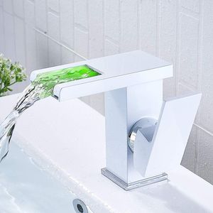 LED Wasserfall Badarmatur Einhandmischer Wasserhahn Bad Waschtisch Waschbecken Armatur Weiß Beckenarmaturen