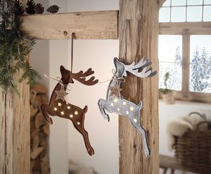2x Dekohänger "Rentier" aus Filz, grau + braun, 28x27 cm, mit LED Beleuchtung, Fensterschmuck, Weihnachtsdeko
